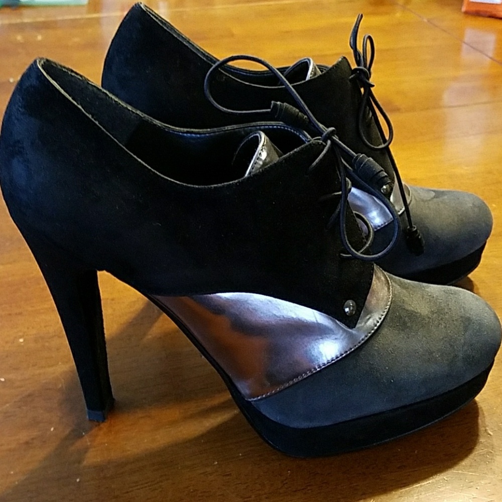 Stuart Weitzman Black and Silver High Heels with Platform